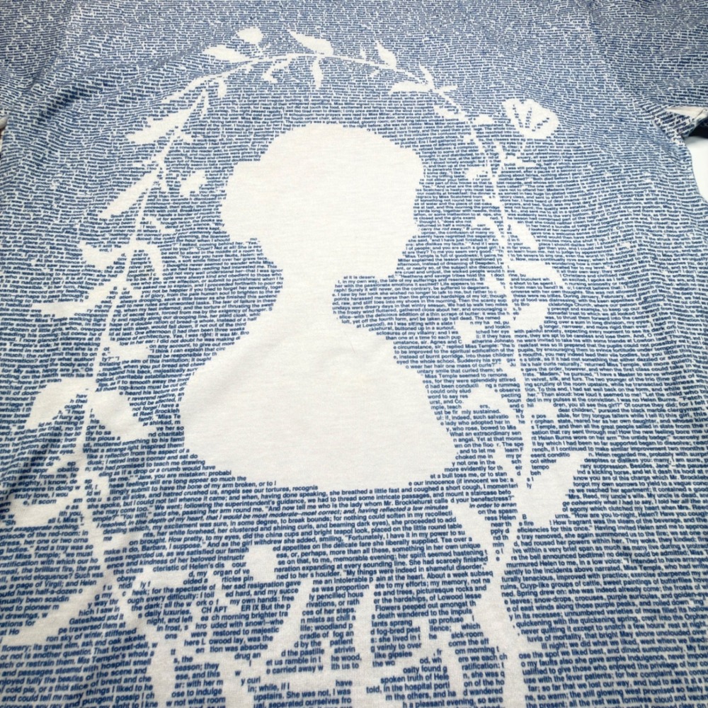 Lithographs Literary‎ Text Print Performance T-Shirt Men's Large Blue Graphic